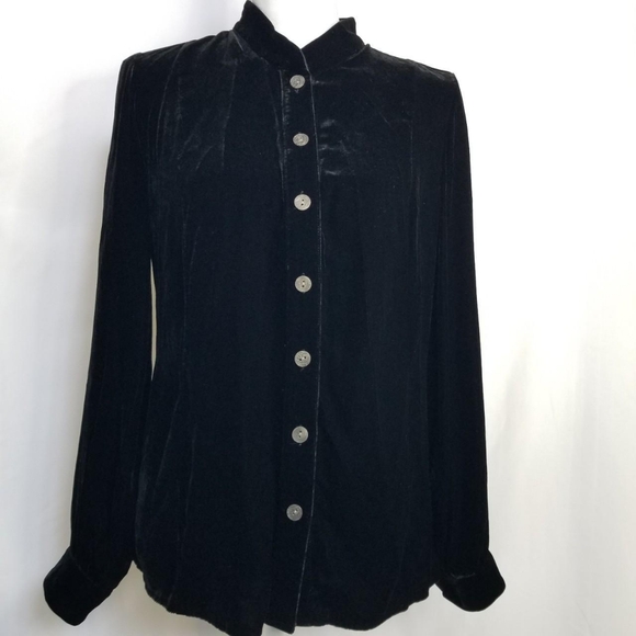 J.jill black silk & rayon black velvet velour long-sleeve blouse shirt top sz Sm - Picture 1 of 8